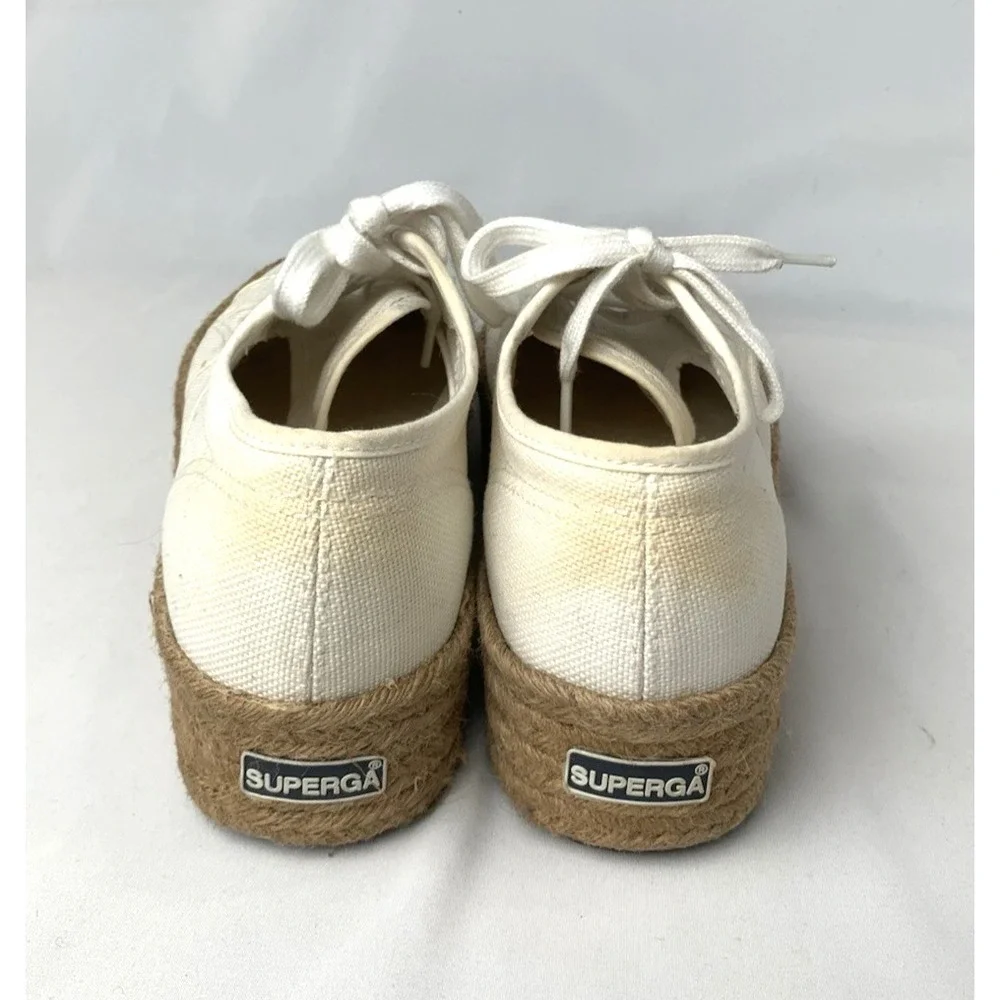 Superga Platform Espadrille Sneakers Womens Size 7.5 EU38 Ivory Cotton S0099Z0